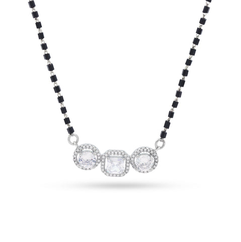 Solitaire Silver Mangalsutra with Black Beads