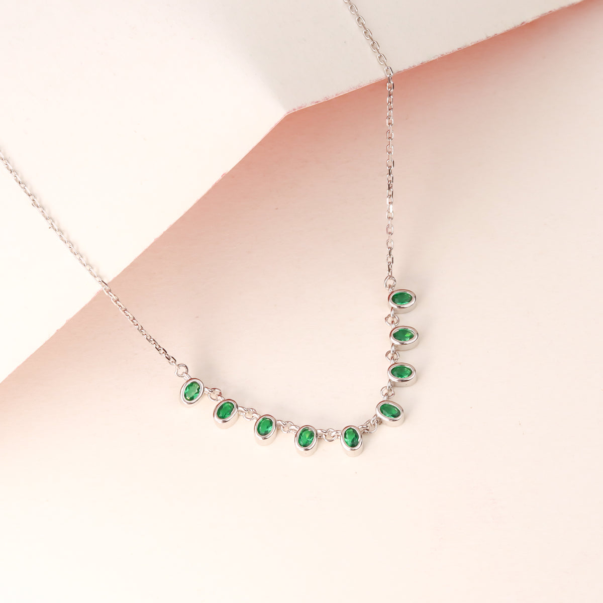 925 Sterling Silver Green Stone Pendant Chain for Women