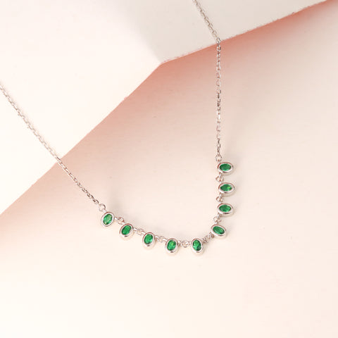 925 Sterling Silver Green Stone Pendant Chain for Women