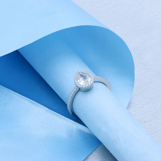 Silver solitaire pear cut diamond ring