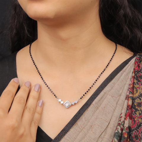 Sterling Silver Square Solitaire Mangalsutra For Women