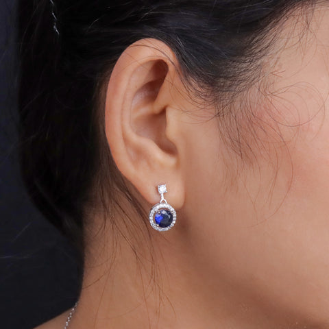 925 Sterling Silver Blue Sapphire CZ Necklace & Earrings Set