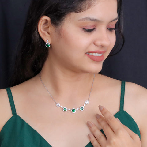 925  Sterling Silver Elegant  Green Necklace & Earrings Set