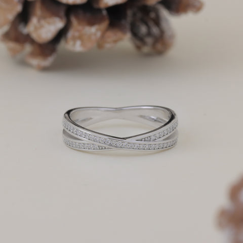 925 Sterling Silver Criss-Cross Diamond Band Ring for Women
