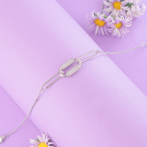 925 Sterling Silver Interlock Chain Bracelet for Women