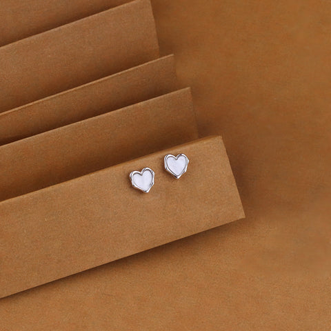 White Mother Of Pearl Heart Stud Earrings