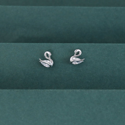 Elegant Swan CZ 925 Sterling Silver Stud Earrings