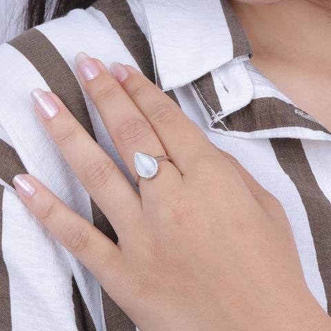 Sterling Silver Pear Shape White Stone Ring for Women