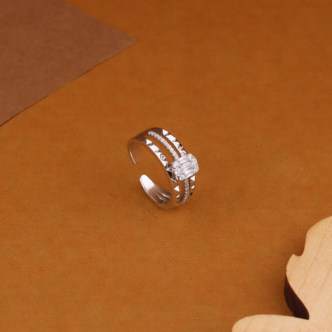 925 Sterling Silver-Plated Crystal Studded Adjustable Finger Ring