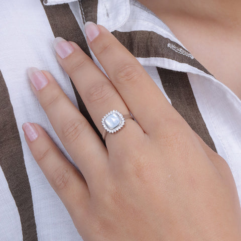 925 Sterling Silver Mother of Pearl Diamond Ring for Women