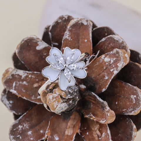 White Floral CZ Diamond Ring for Women