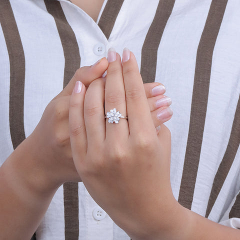White Floral CZ Diamond Ring for Women