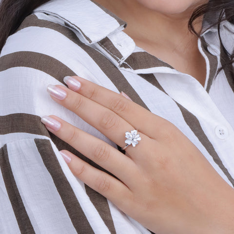 White Floral CZ Diamond Ring for Women