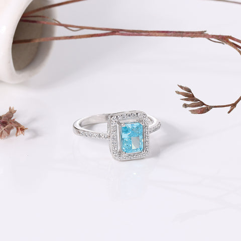 Silver Cushion Cut Blue Topaz Ring