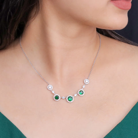 925  Sterling Silver Elegant  Green Necklace & Earrings Set