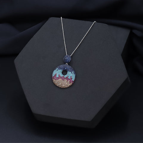 Silver Round Shape Multi Color CZ Necklace