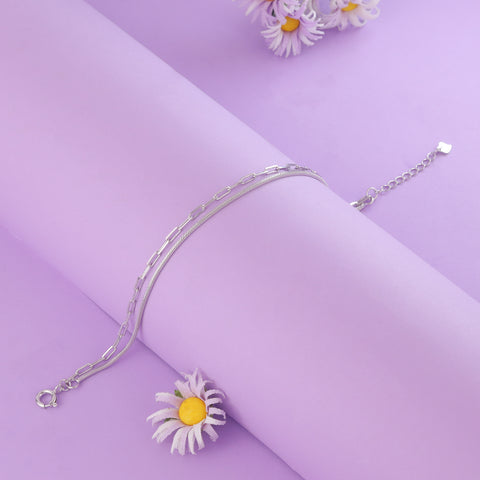 925 Sterling Silver Double Layer Chain Bracelet for Women