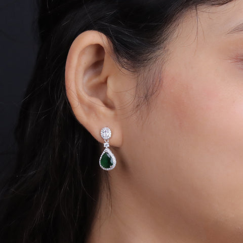 925 Sterling Silver Green Necklace & Earrings Set