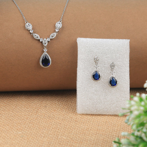 Blue Sapphire CZ Silver Necklace