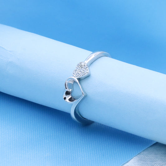 Silver Twin Heart Diamond  Adjustable Ring