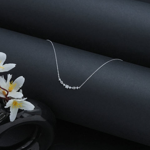 Silver-Plated Cubic Zirconia-Studded Pendant With Chain