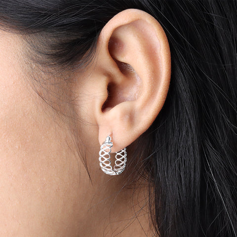 925 Sterling Silver Open Weave Hoop Earrings for Women