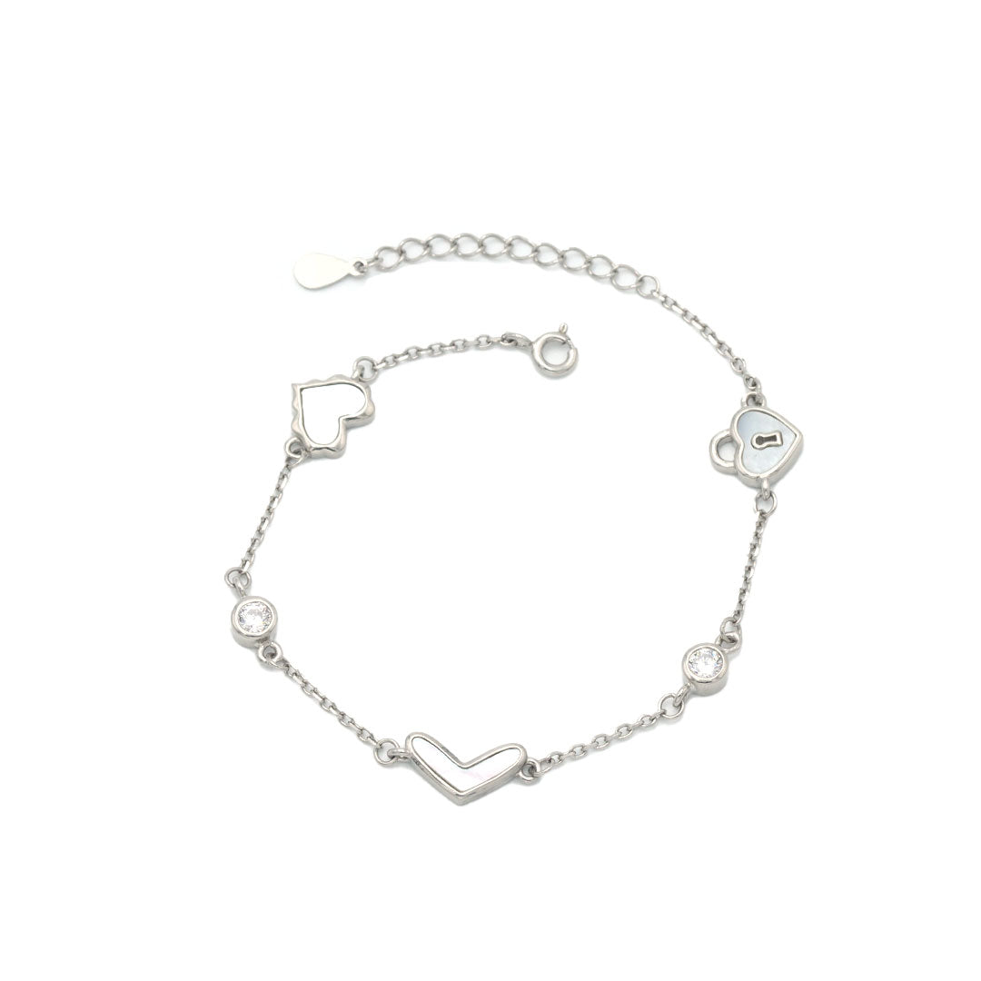 Silver dual heart with lock chain bracelet