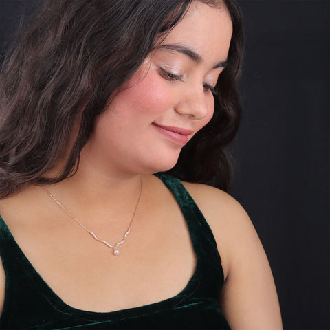 925 Sterling Silver Rose Gold Pearl Wave Pendant Chain