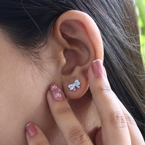 Sterling Silver Cubic Zirconia Ribbon Earrings