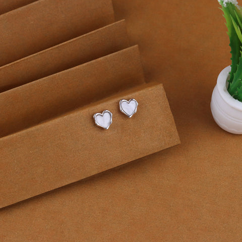 White Mother Of Pearl Heart Stud Earrings