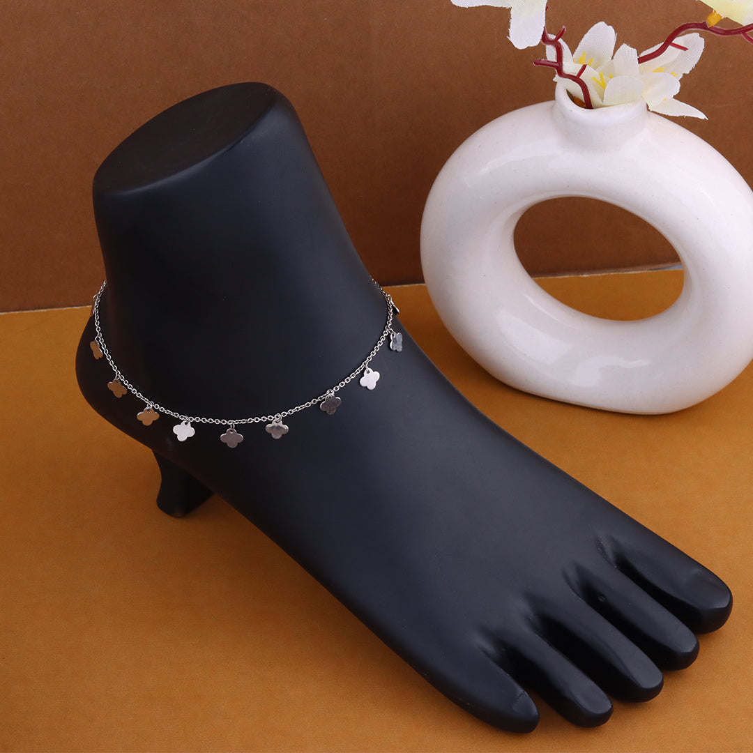 Trendy Silver flower shape anklet