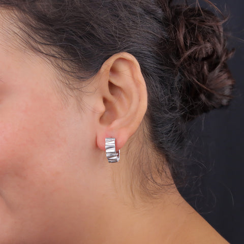 925 Sterling Silver Textured Hoop Earrings for Women