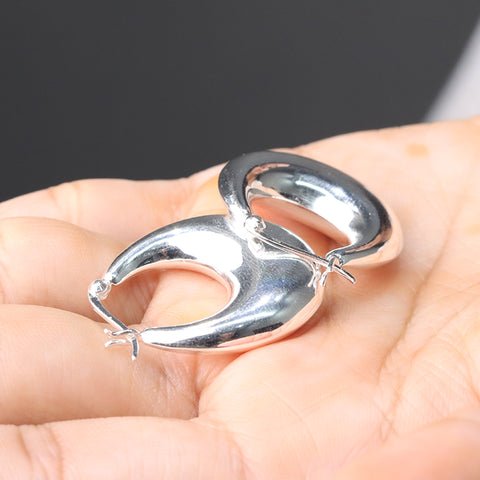 925 Silver Bold Oval Hoop Earrings for Women