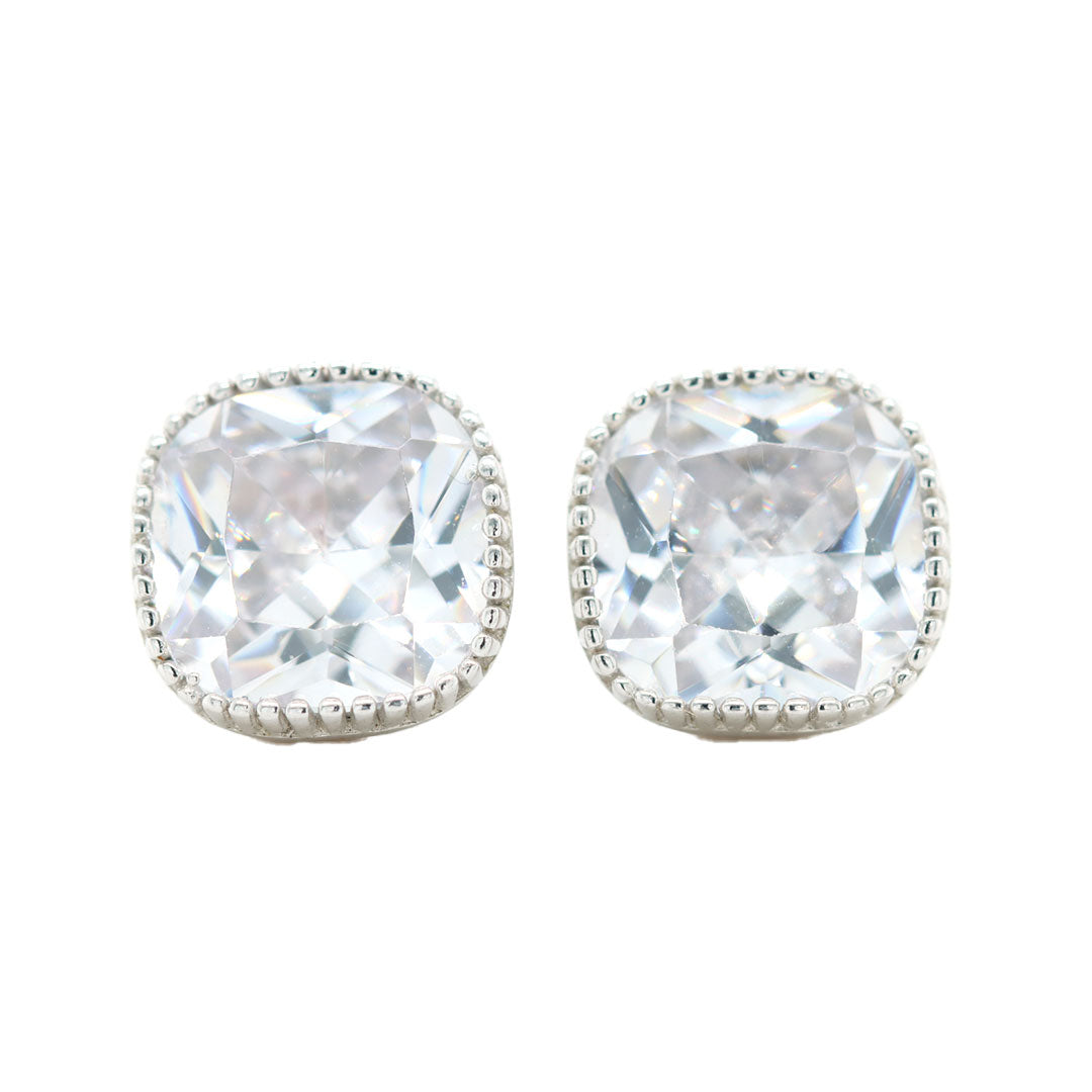 Silver white shiny square diamond earring