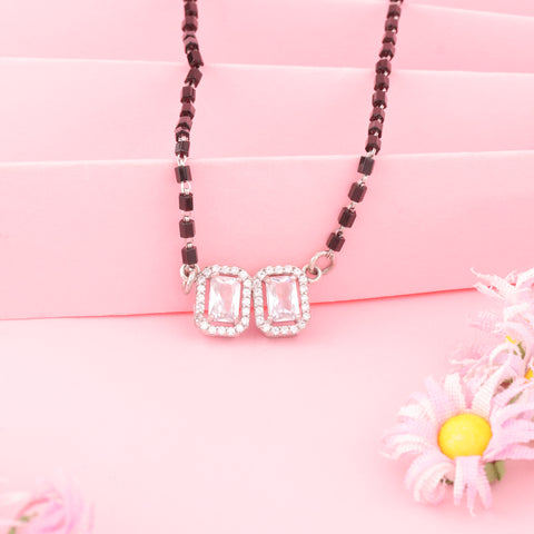 Princess Cut Stone Studded Silver Mangalsutra