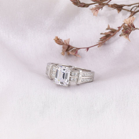 925 Silver Emerald Cut Mount Ring