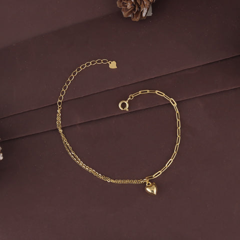 Golden Heart Charm Link Bracelet For Girl