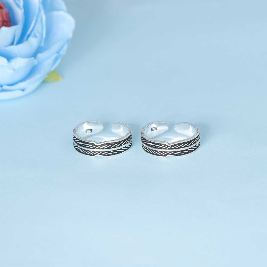 925 Sterling Silver Chevron Pattern Adjustable Toe Rings for Women