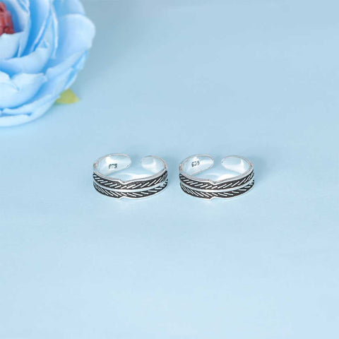 925 Sterling Silver Chevron Pattern Adjustable Toe Rings for Women