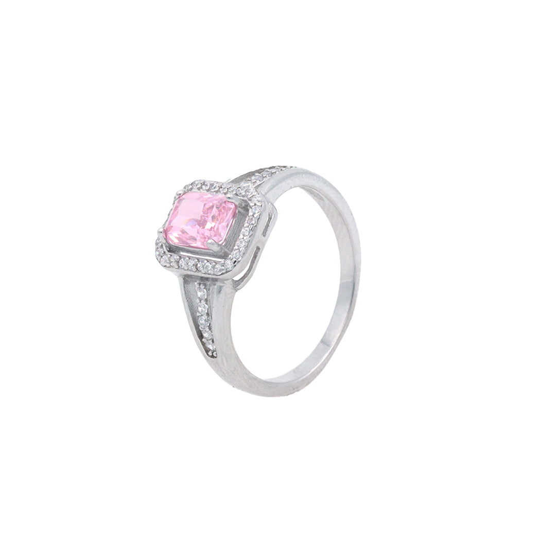 Pink sapphire square diamond ring silver