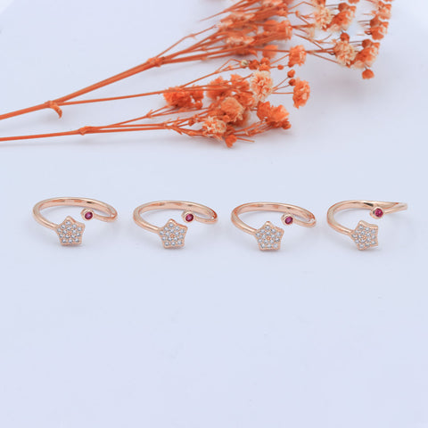 Rose Gold Four Finger Star Ring Set