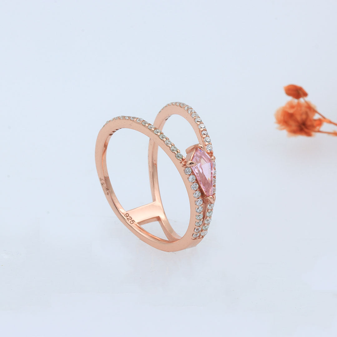 Rose gold pink sapphire with double layer diamond ring