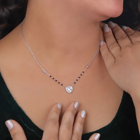 Silver Heart-Shaped Solitaire Mangalsutra for Women