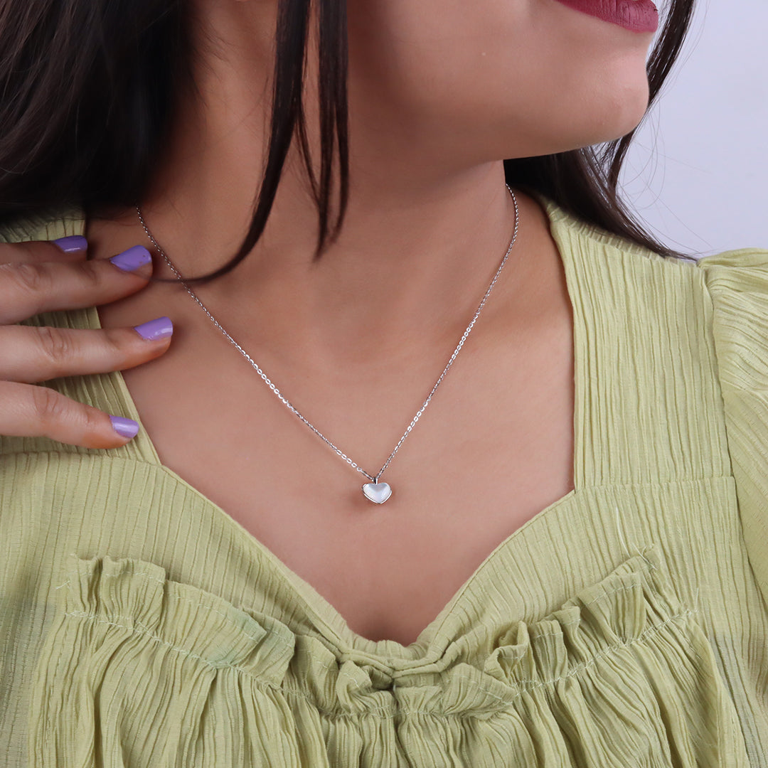 Mother Of Pearl Heart Pendant With Chain