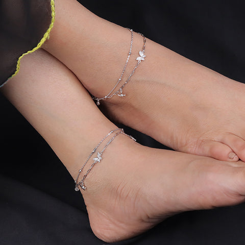 925 Sterling Silver Butterfly & Starfish Charm Anklet for Women