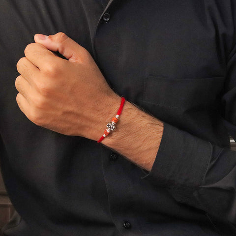 Silver Rudraksha With Flower Silver Rakhi