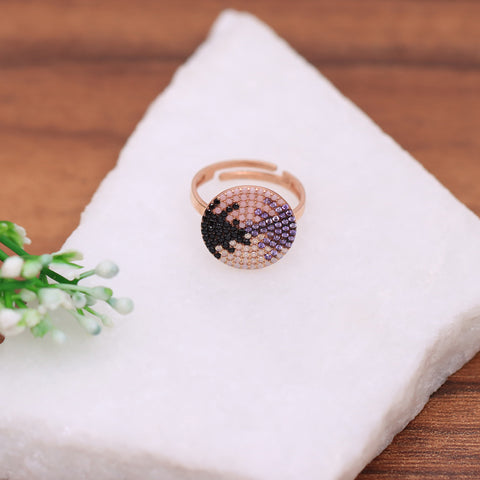 Round mixed color transition zircon rose gold ring