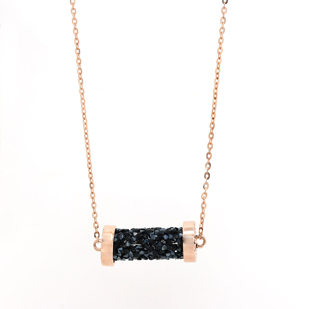 Rose gold black diamond bar pendant with chain