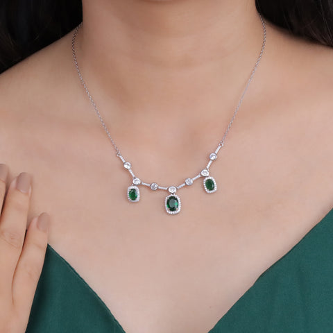 925 Sterling Silver Royal Green Necklace & Earrings Set
