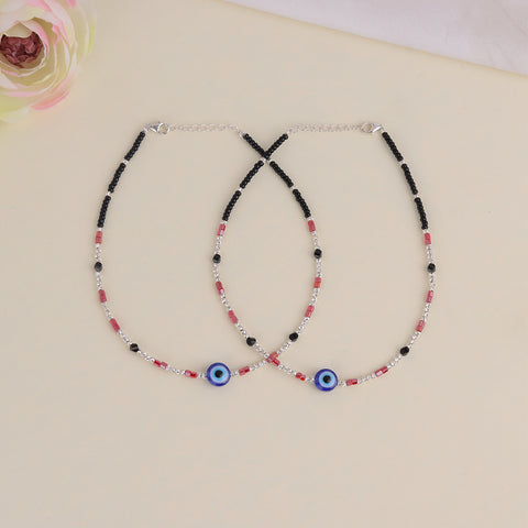 Evil Eye Black Beads 925 Silver Nazar Anklet for Women